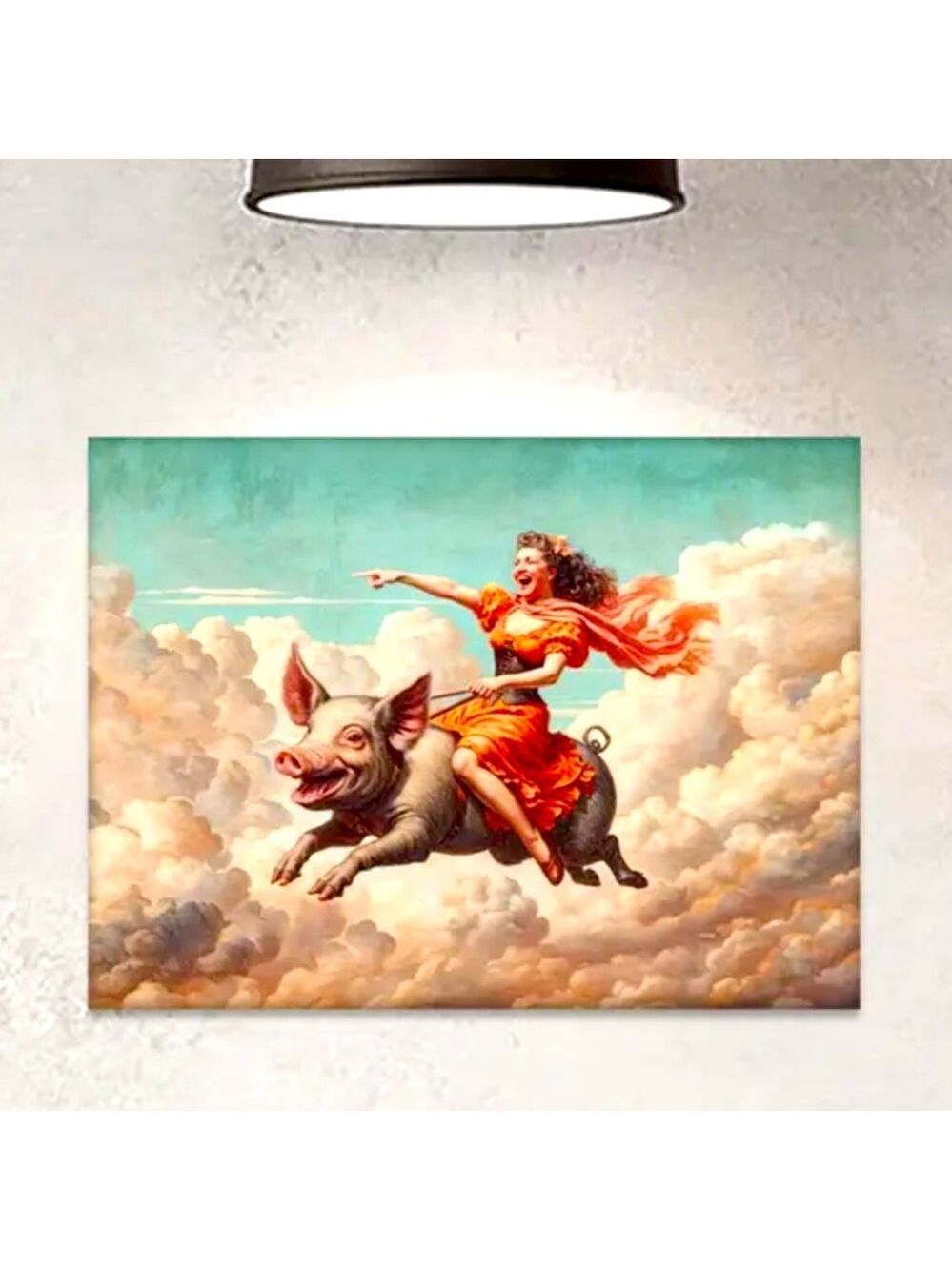 "When Pigs Fly" Whimsical Canvas Print - Vintage Style Wall Art